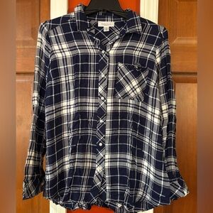 Motherhood Navy Plaid Button-Up Shirt